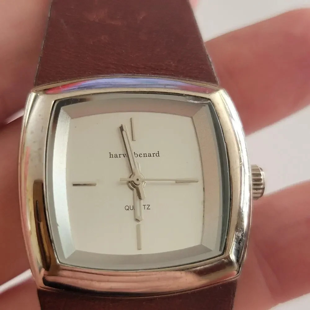 Harve Benard Womens Watch 30mm Silver Dial Silver Case Brown Leather Quartz